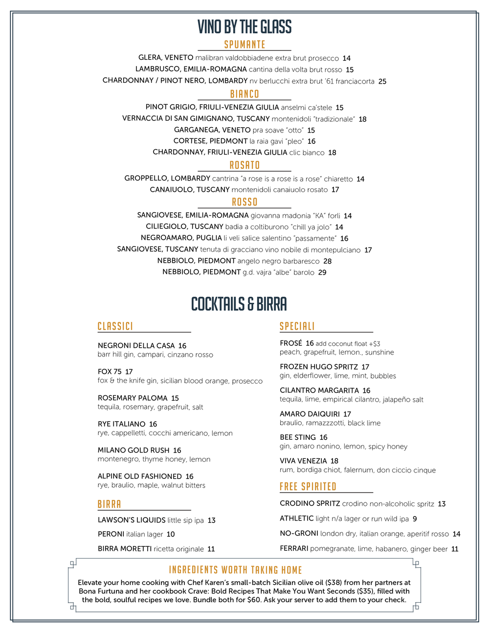 Menus — Fox & the Knife